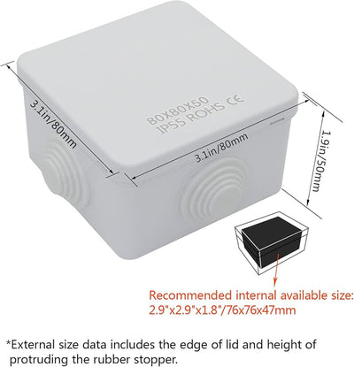 Caja eléctrica plástico ABS IP55 3.1x3.1x1.9pulg color blanco set 2