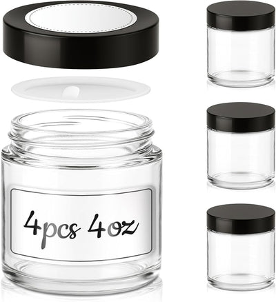 Tarros vidrio 4oz con tapas negras herméticos para cosméticos