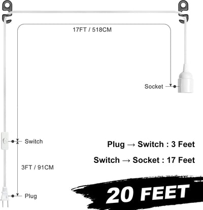 Cable luz colgante 20ft con enchufe E26 interruptor