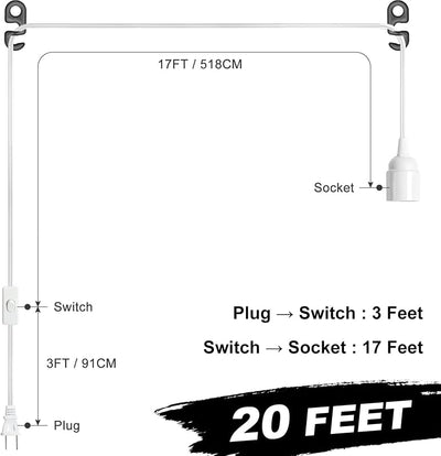 Cable luz colgante 20ft con enchufe E26 interruptor