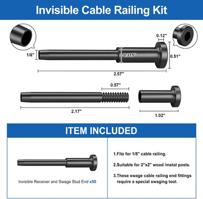 Paquete 50 barandillas cable 1/8pulg acero inox T316