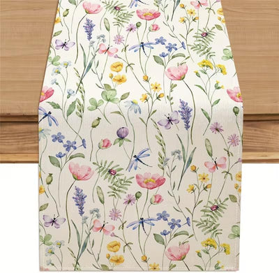 Camino de mesa floral de libélula y mariposa 13 x 36 pulgadas