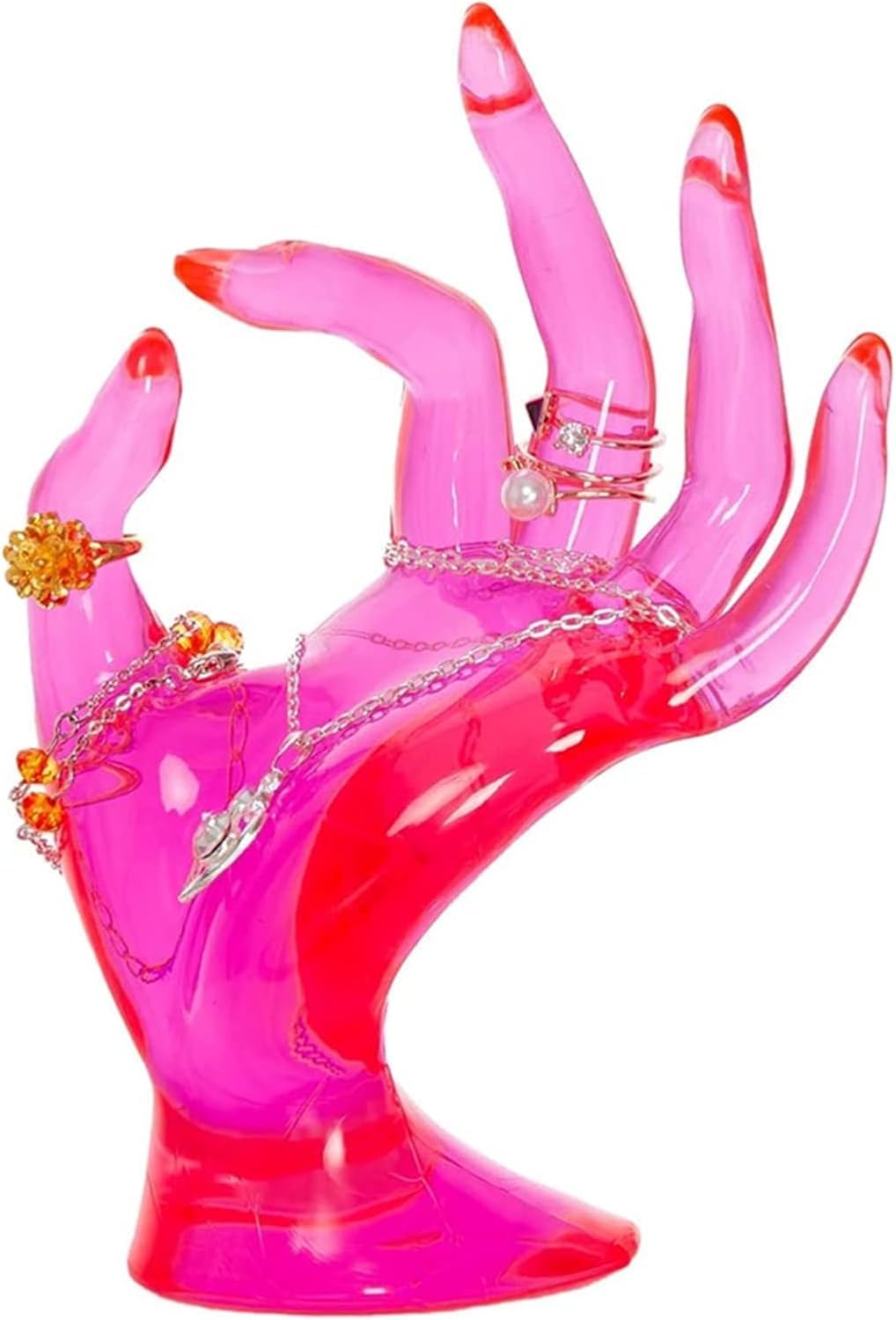 Soporte anillo forma mano estante joyas Y2K rojo