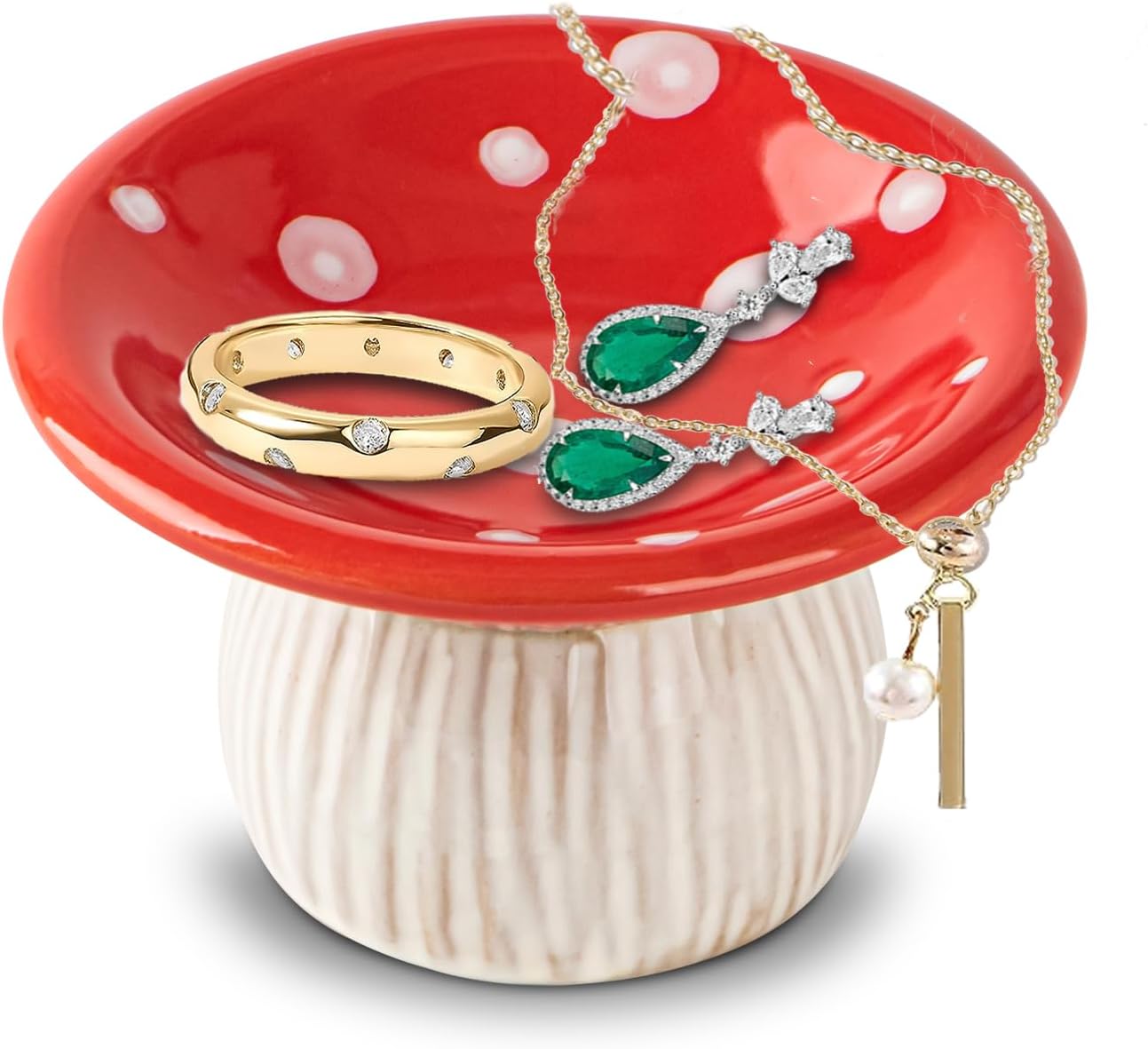 Soporte anillos forma seta plato cerámico rojo