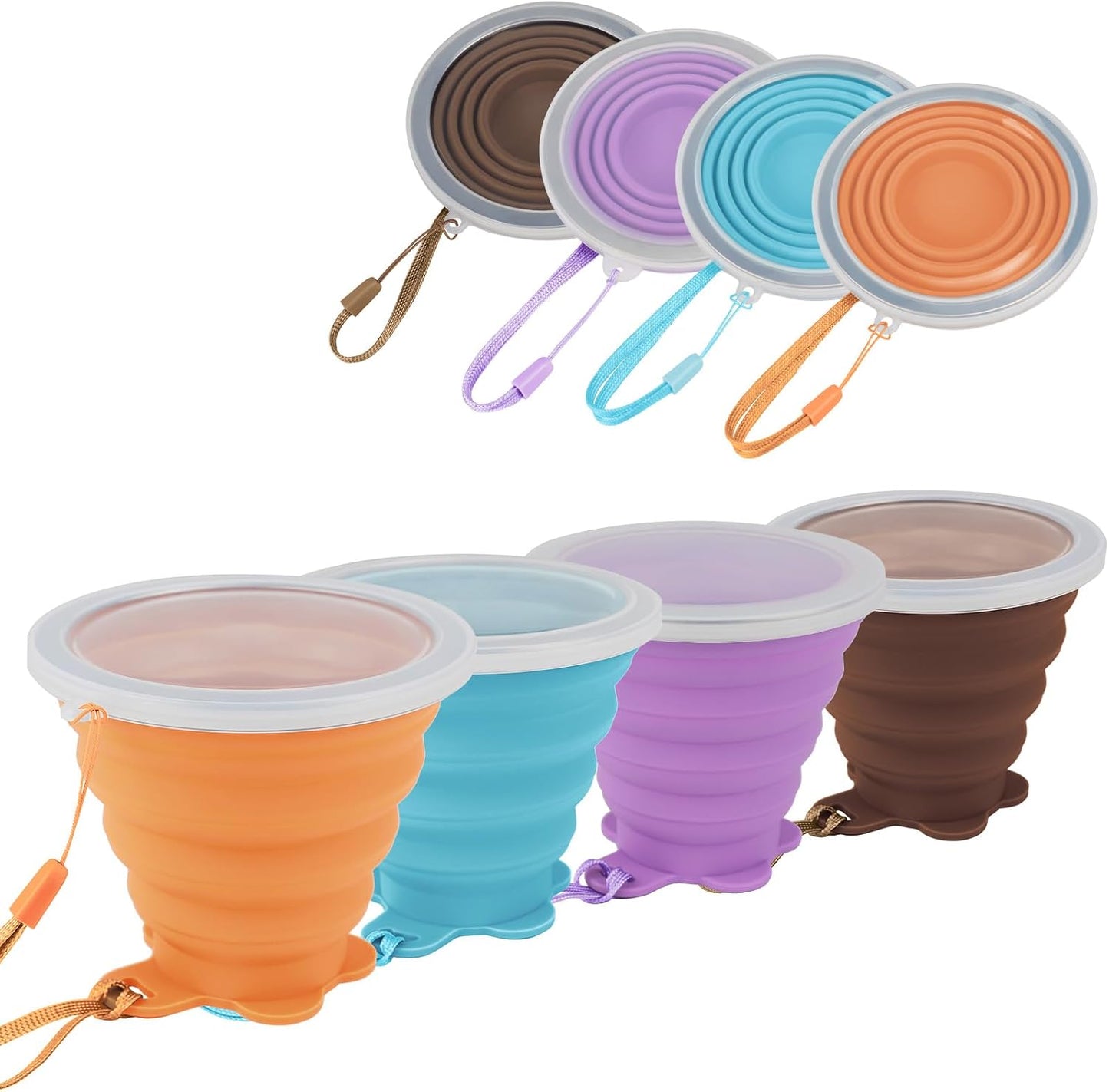 Taza viaje plegable silicona set 4 con tapa reutilizable portátil