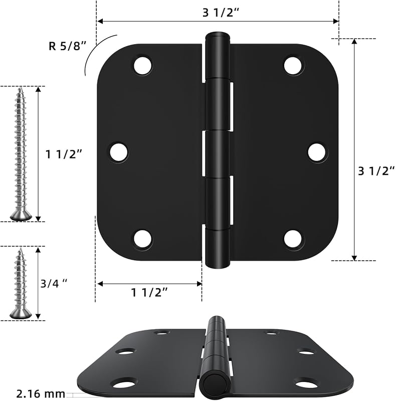 42 Bisagras Puerta Redondas Negro Mate 3.5" Radio 5/8