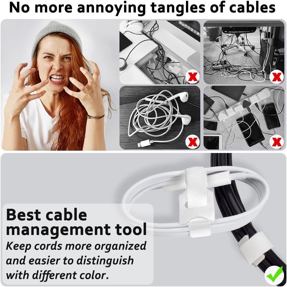 70 Pzas Bridas Cable Reutilizables Blancas con Gancho