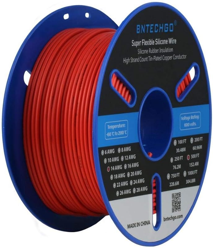 Carrete alambre silicona 14 AWG rojo flexible 500 pies