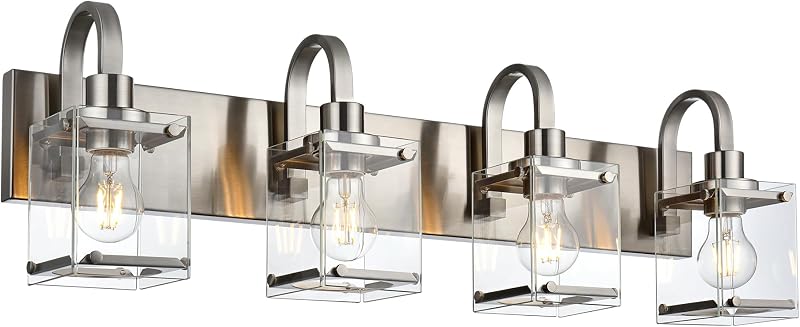 Lámpara baño níquel cepillado 4 luces vidrio
