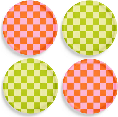 Platos papel cuadros rosa verde 9" 24uds fiesta
