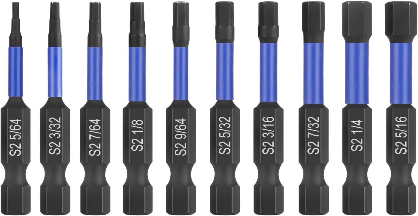 Set 10 Pzas Brocas Allen Hexa Impacto SAE S2 1/4