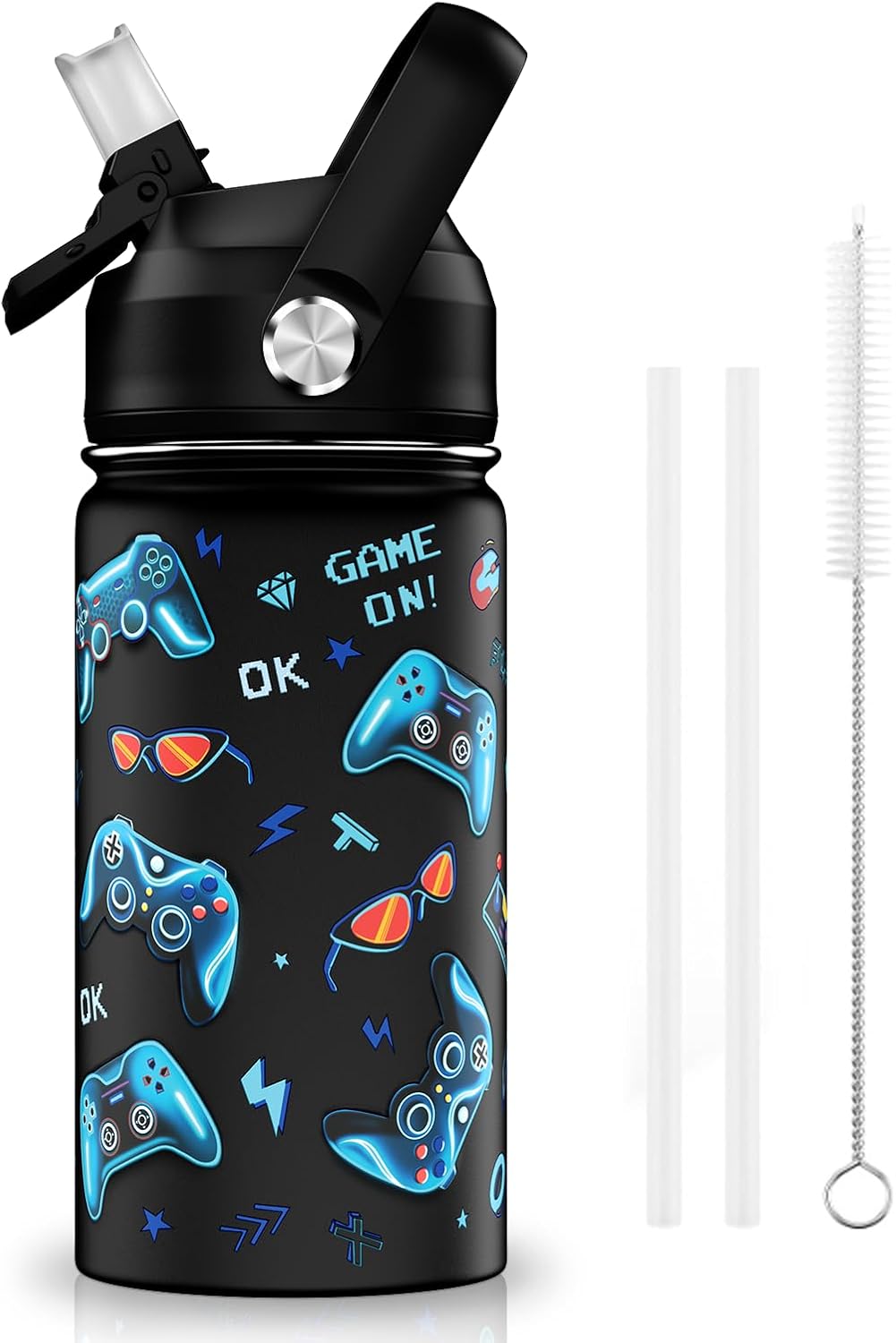 Botella agua acero inox 14oz para niños con pajilla