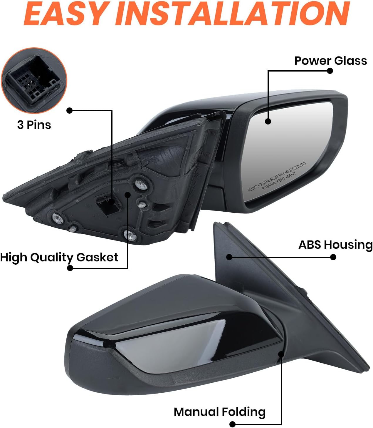 Espejo retrovisor Chevy Malibu plegable negro