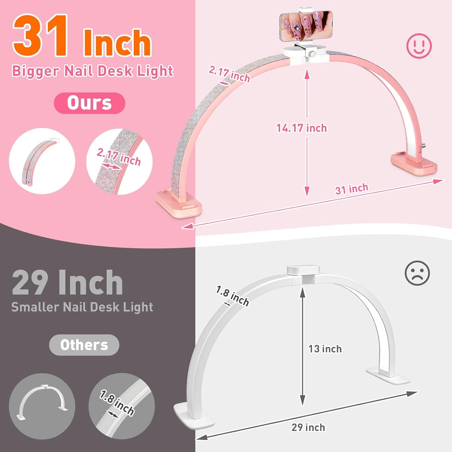 Luz arco plegable 31pulg escritorio uñas con soporte
