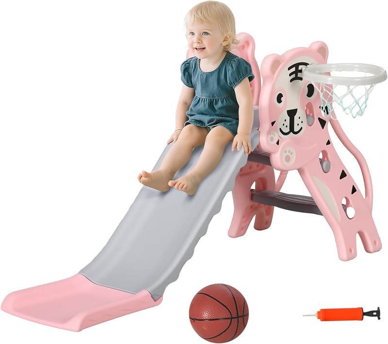 Tobogán 3en1 para niños 18-36m rosa con aro baloncesto