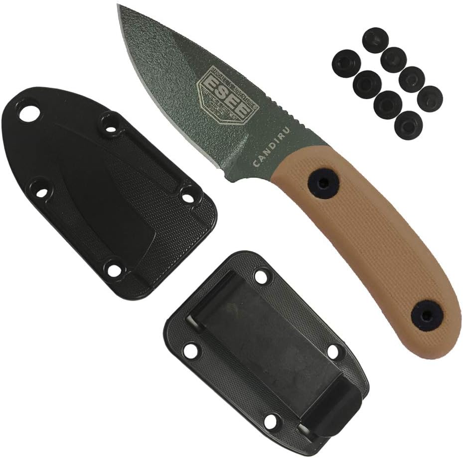 Cuchillo Candiru hoja fija funda polímero mango G10 marrón