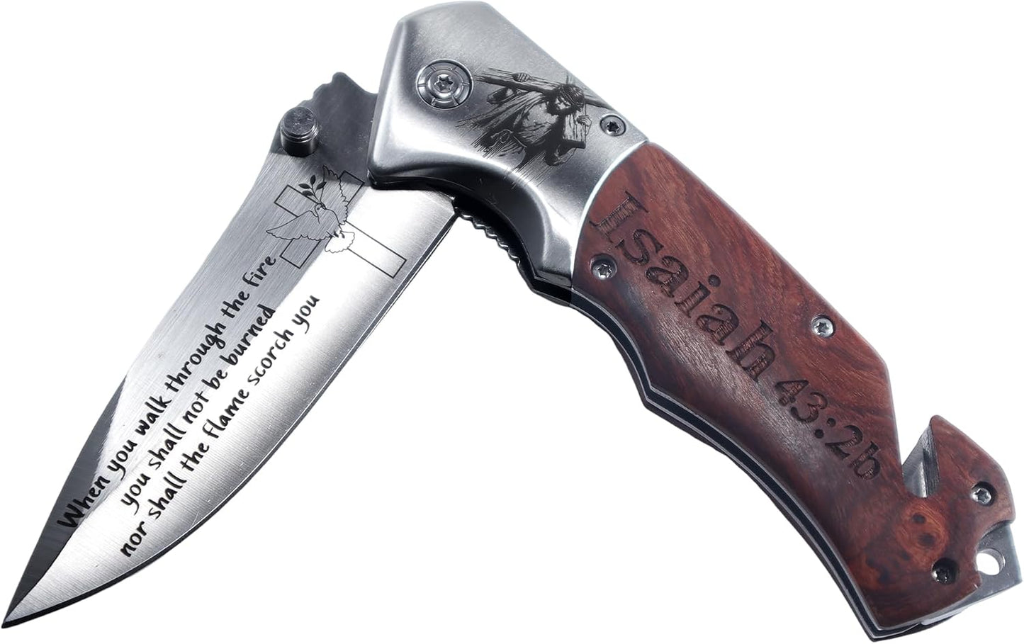 Cuchillo bolsillo religioso cristiano con cruz y versículo