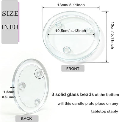 Portavelas vidrio transparente 4pulg placa vela redonda set 2