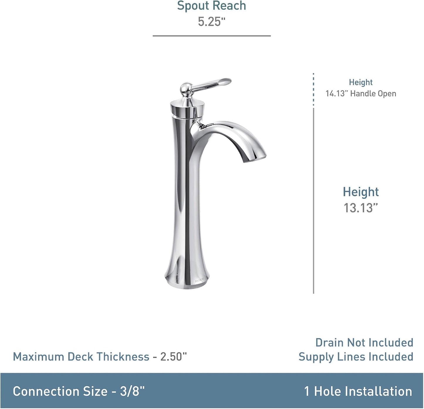 Grifo baño arco alto níquel cepillado manija un solo agujero