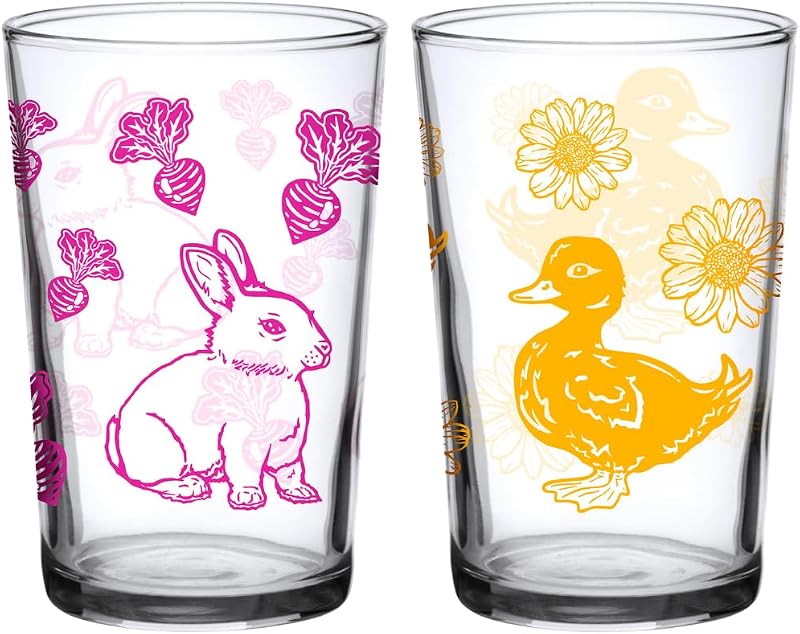 4 Vases Vidrio Vintage Ducky & Bunny 7oz para Niños