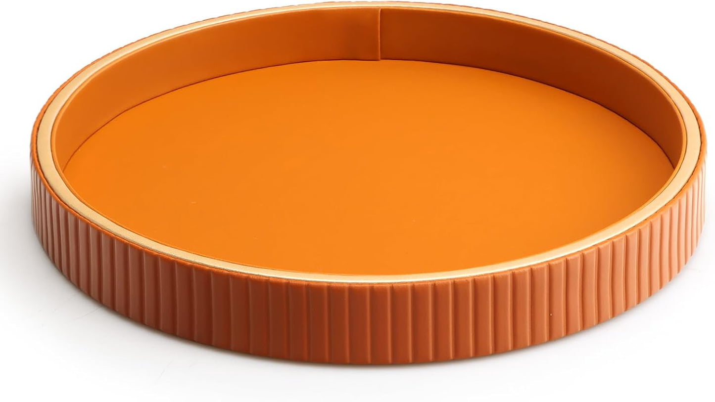 Organiz. escritorio bandeja cuero circular naranja
