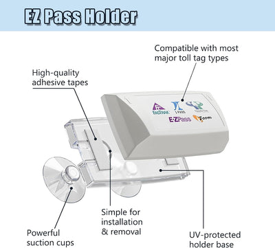 Soporte Ez Pass parabrisas UV resistente 4 tiras ventosas