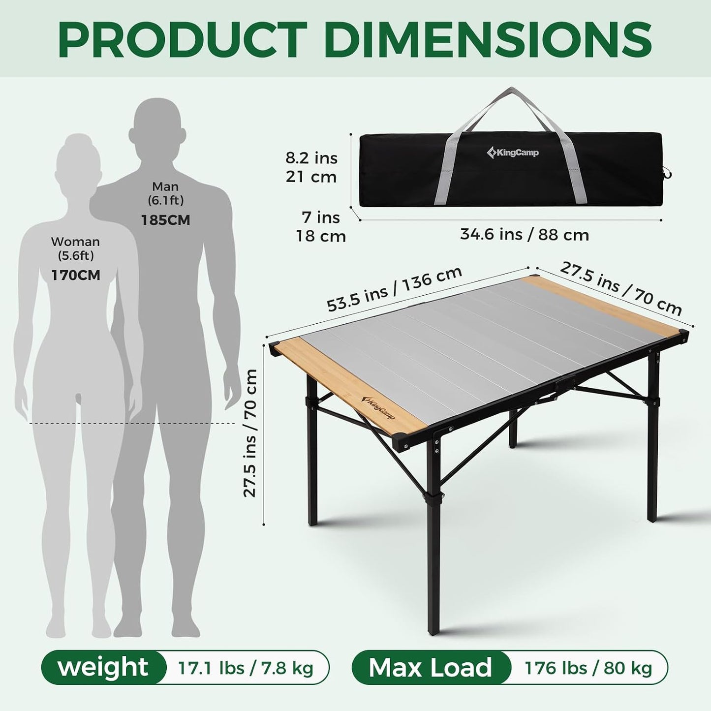 Mesa camping plegable aluminio 135x69cm