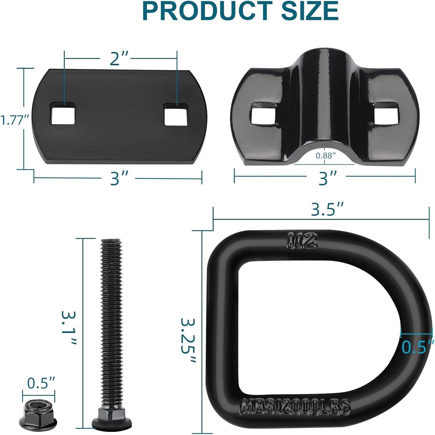 Anclajes D 1/2" acero resistente 12000lb para remolque