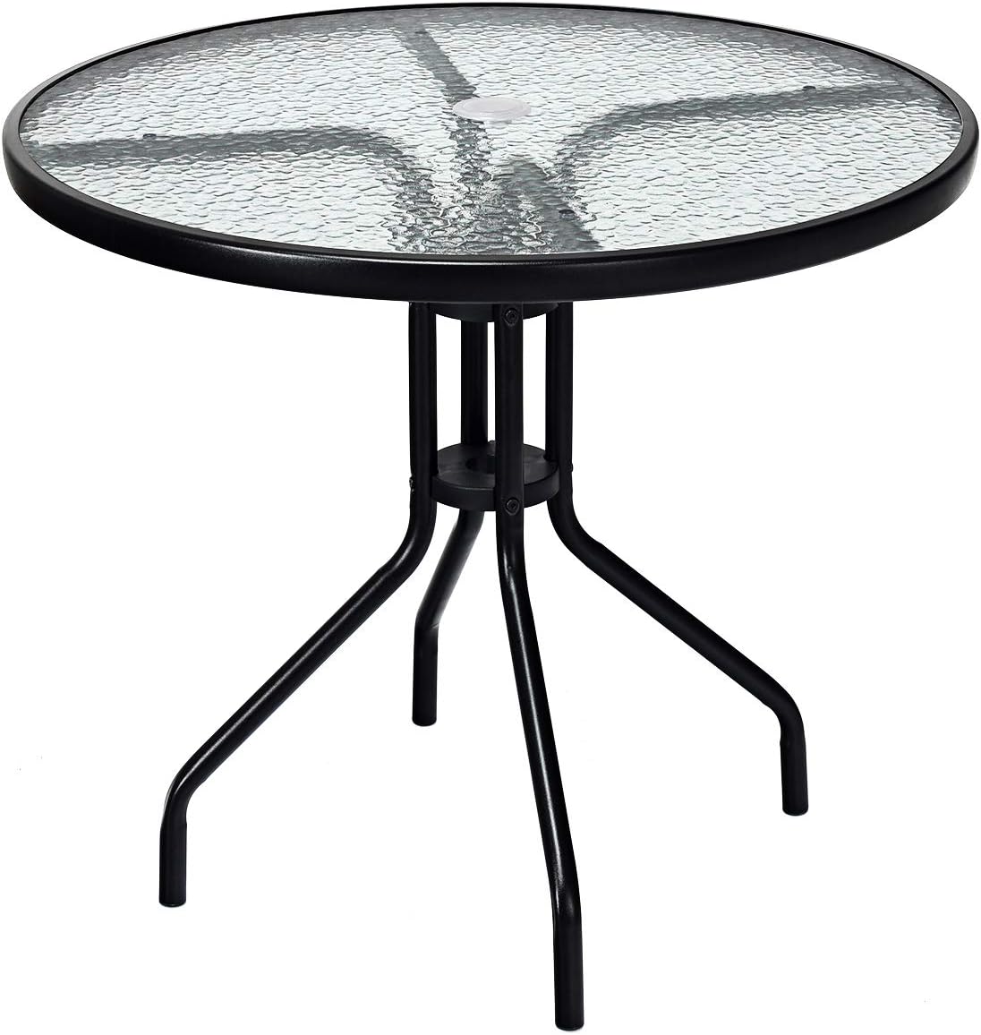 Mesa comedor redonda 32" acero vidrio templado