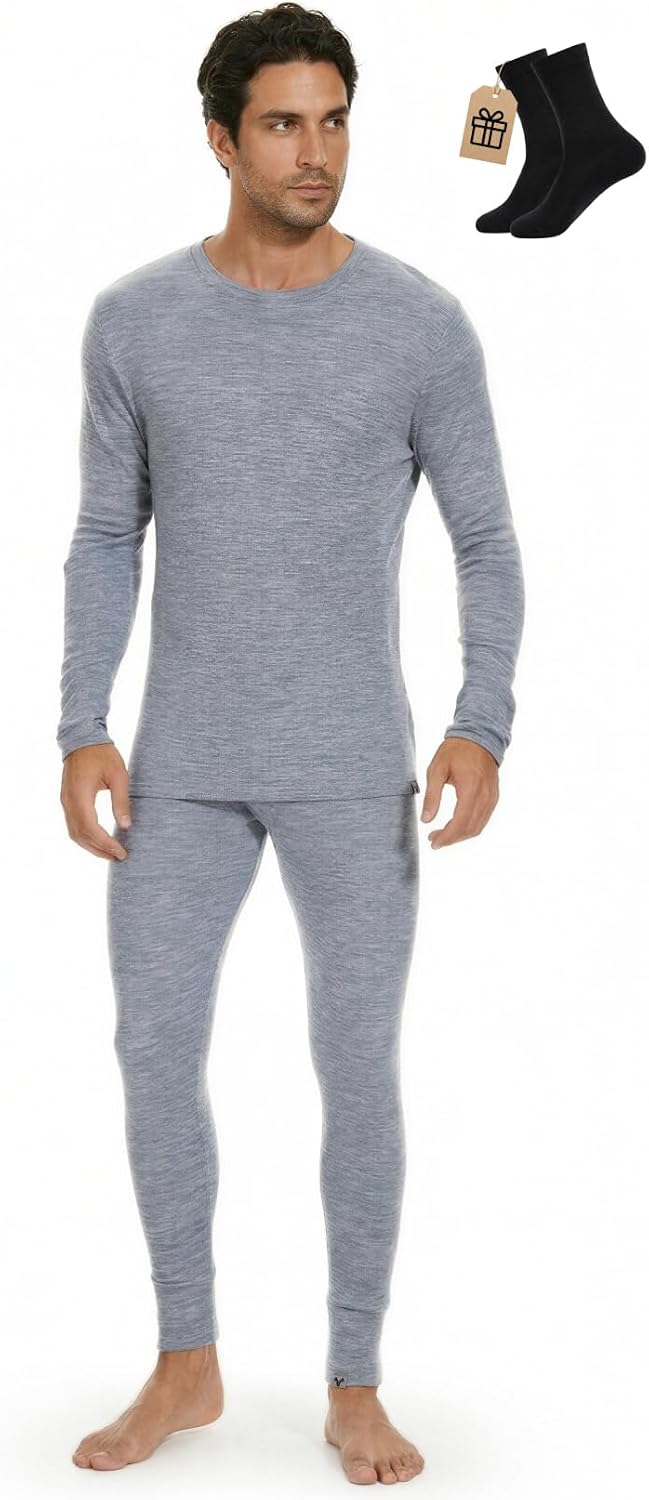 Set pijamas merino wool para hombre termo ligero medio peso