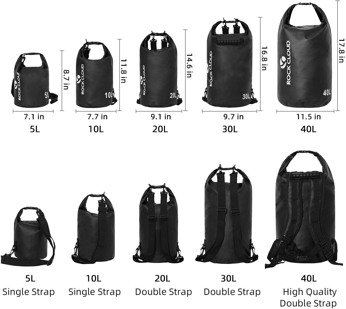 Bolsa seca impermeable para kayak surf pesca negro