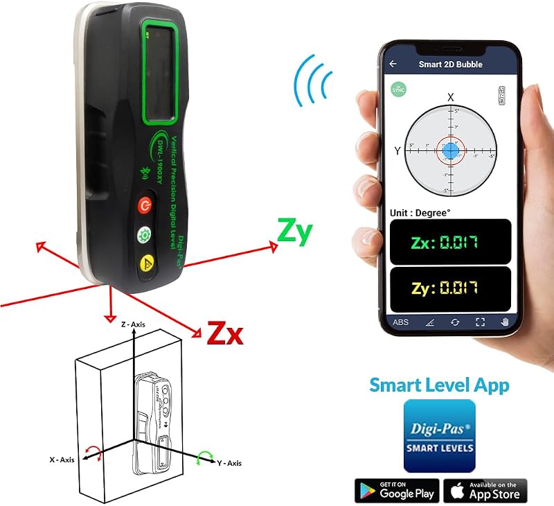 Nivel vertical DWL1900XY Bluetooth 1µm resolución