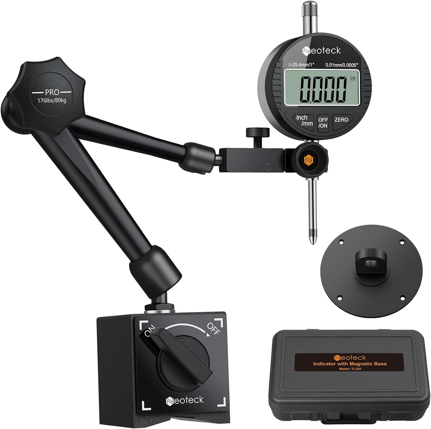 Set calibrador dial digital base magnética 0-1pulg/25.4mm