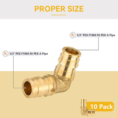 Codo PEX A 1/2 pulg latón flujo completo 10 pzas