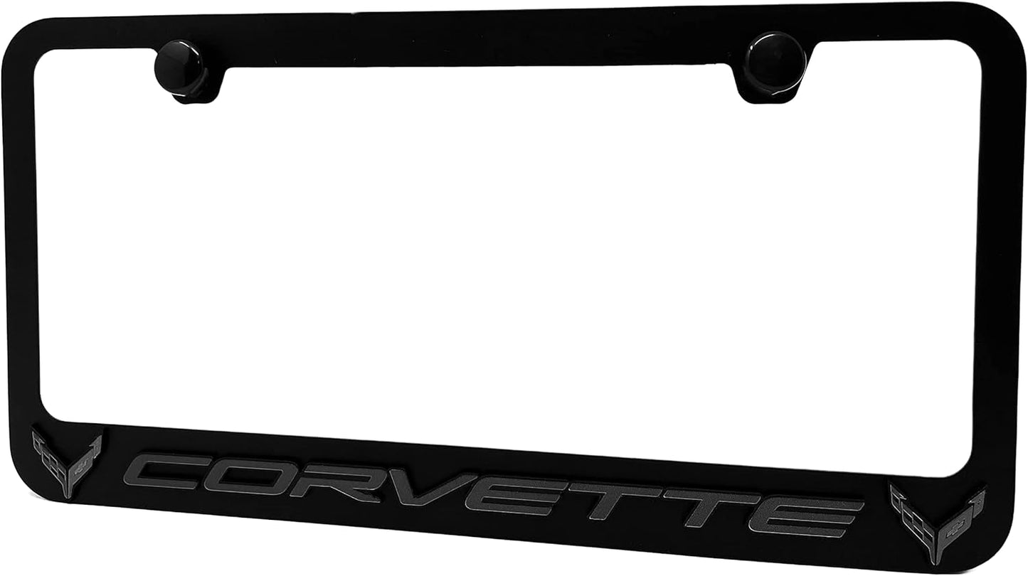 Marco placa matrícula C8 negro logotipo 2020-25 Stingray