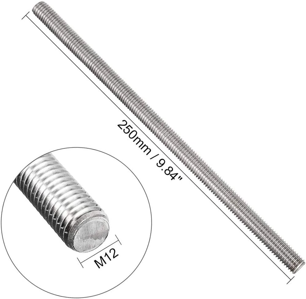 2 Varillas Roscadas M12 x 9.843pulg Acero Inox