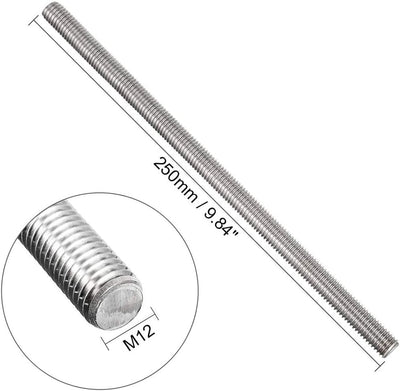 2 Varillas Roscadas M12 x 9.843pulg Acero Inox