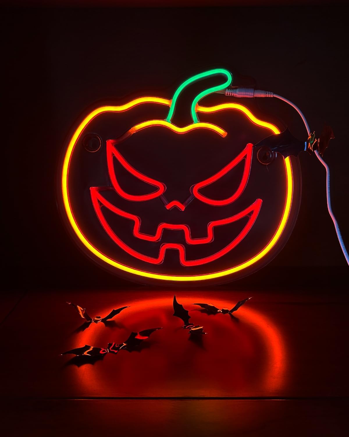 Letrero neón calabaza Halloween 13x12.5pulg regulador LED