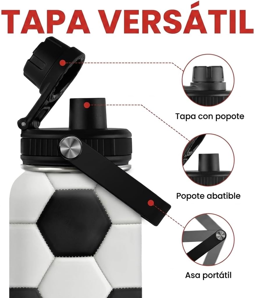Botella agua fútbol acero inox 32oz regalo hombres