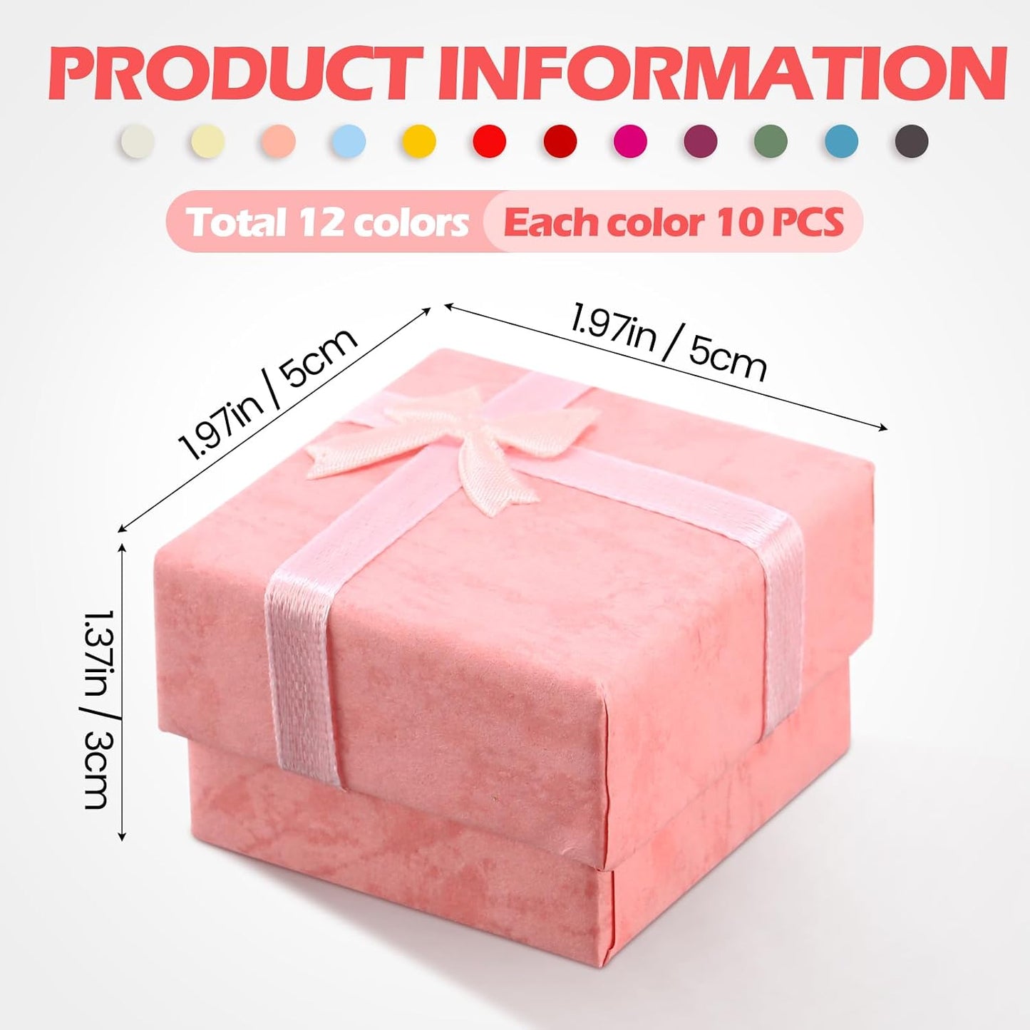120 Cajas Regalo Joyas 2x2" con Lazo 12 Colores