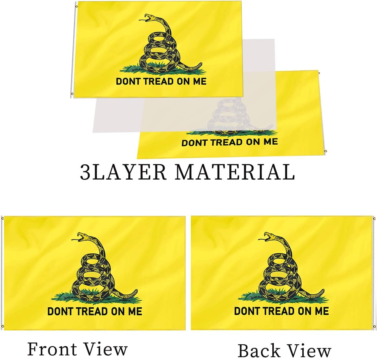 Bandera Gadsden 2x3" poliéster 3 capas doble cara
