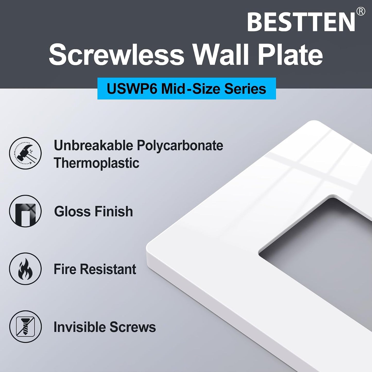 Cubierta salida pared decorativa 4.88x3.11pulg blanco