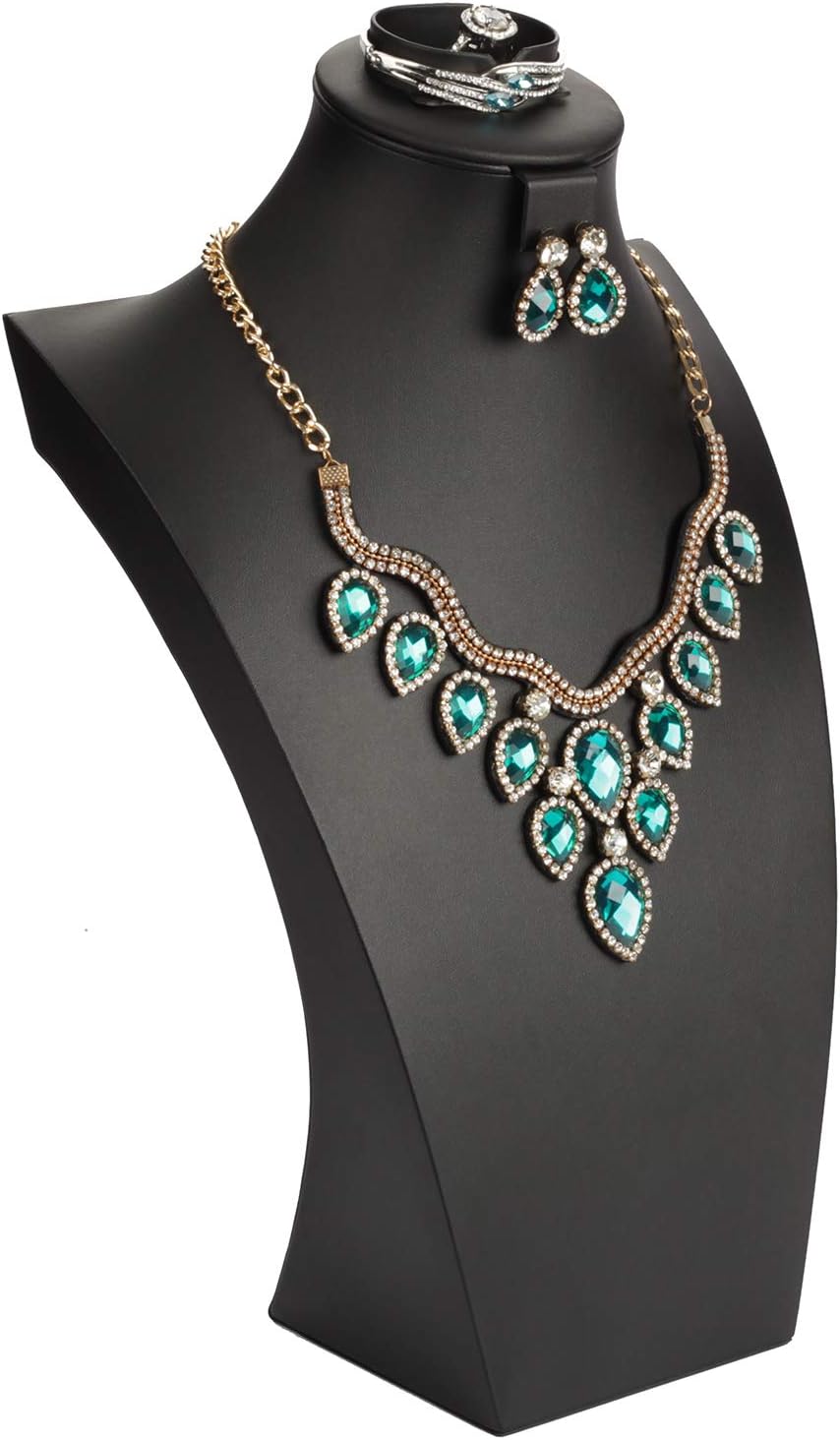Busto cuero negro para exhibir joyas 16.3"