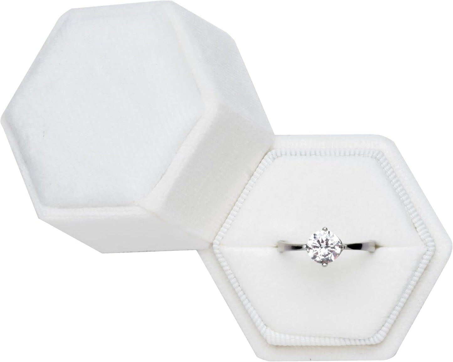 Caja terciopelo hexagonal para anillo propuesta compromiso