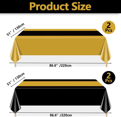 4 Manteles Fiesta Dorado y Negro Rectangular Impermeable 51x86