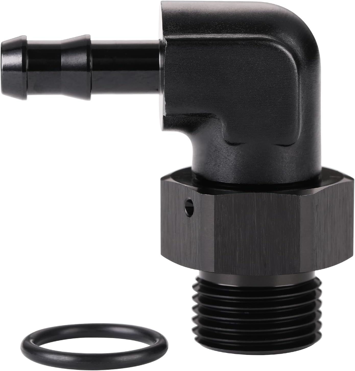 Adaptador 5/16 Púa Manguera 90 Grados Aluminio Negro