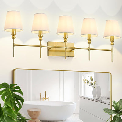 Lámpara tocador baño 5 luces latón vintage 41pulg sobre espejo