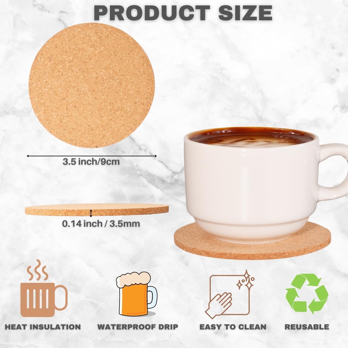 200 Posavasos Corcho Redondos 3.54pulg para Café Vino