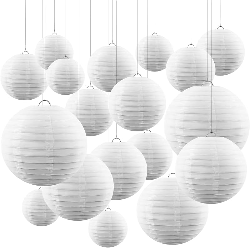 30 Linternas papel redondas blancas decorativas 4-12pulg