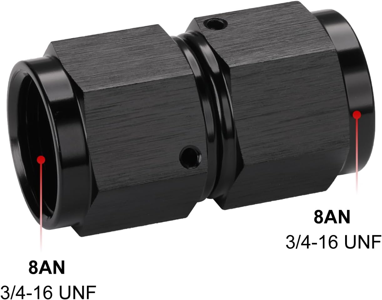 Adaptador 8AN hembra aluminio negro giro recto 2 pzas